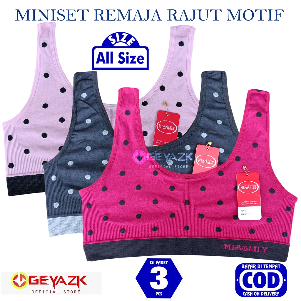 3Pcs Miniset Rajut Motif Tengtop Bra Anak Remaja