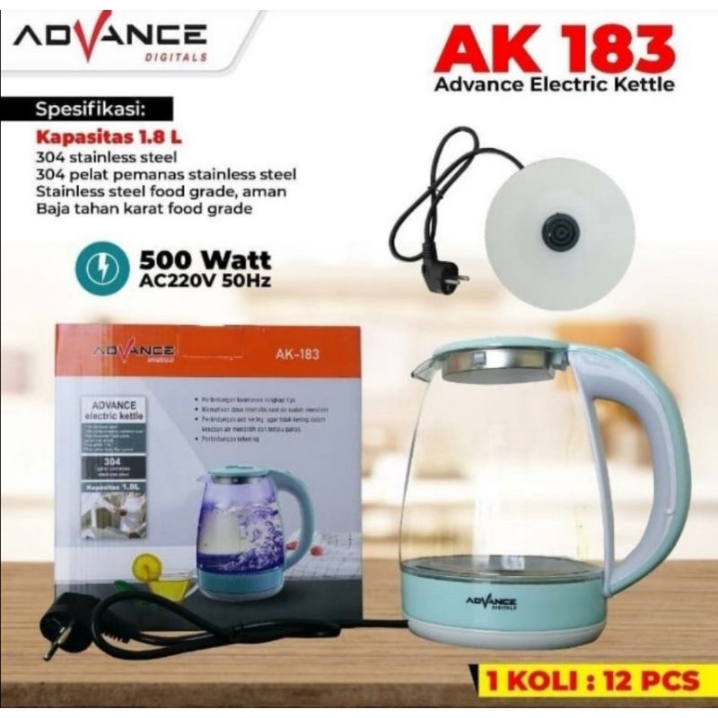 ADVANCE KETTLE ELEKTRIK TEKO LISTRIK KACA 1,8 L TRANSPARAN