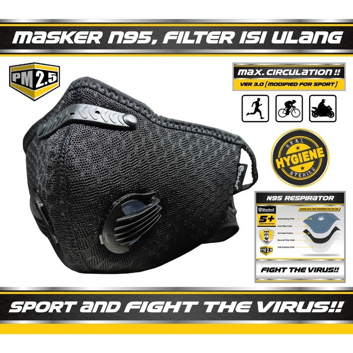 Masker Sport SHERLOCK Dual Valve Filter Carbon N95