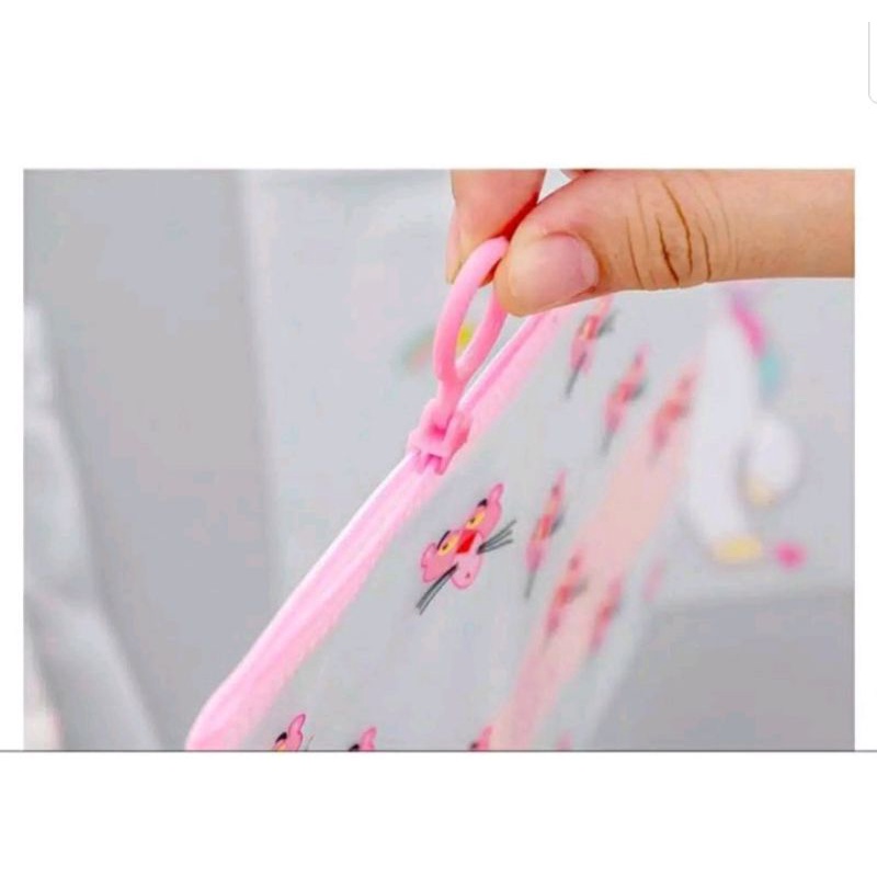 Tempat Pensil Transparan Motif Pink Panther/Pouch Zipper kosmetik