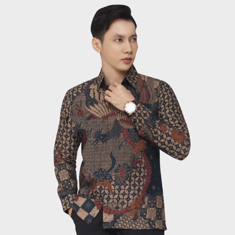 kemeja batik pria lengan panjang bahan katun sanforis lapisan furing