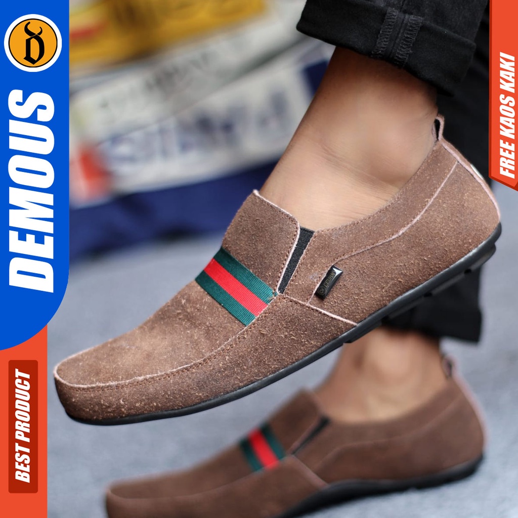 DEMOUS YOME Sepatu Slip On Kulit Casual Slop Kasual Santai