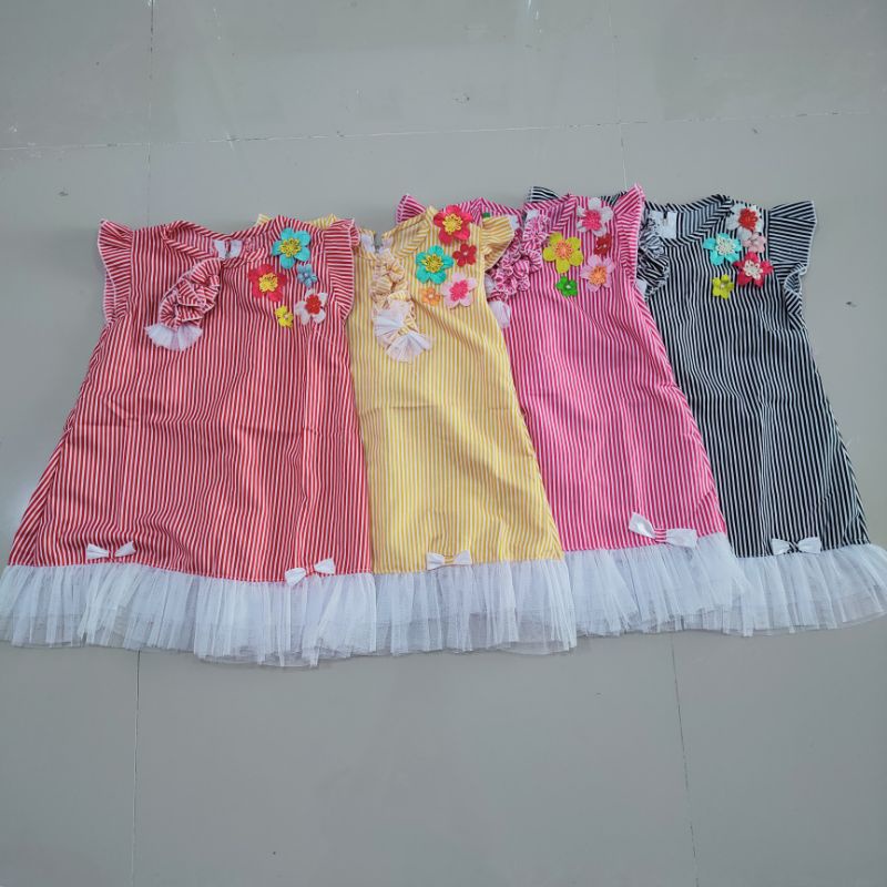 Dress Anak 1 2 tahun gaun anak lucu baju anak cewek perempuan rok tutu ( Dress diamond flowers )