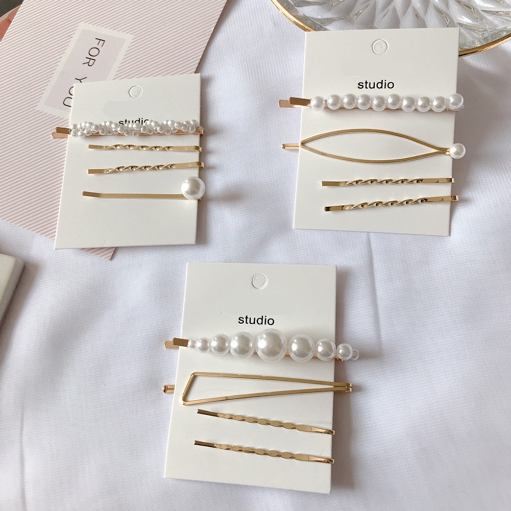 Hu Hu Hu Hu Hu Alat Bantu Pasang Kacamata♡ 4pcs / Set Jepit Rambut Bentuk Pita / Hati / Mutiara Imitasi Untuk Anak Perempuan