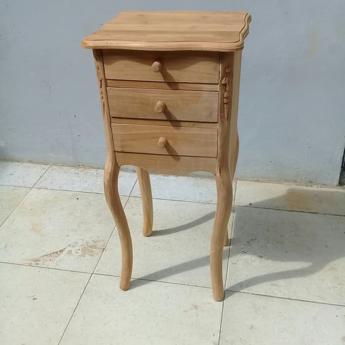Meja Telepon Nakas Kayu Jati 3 Laci MENTAH