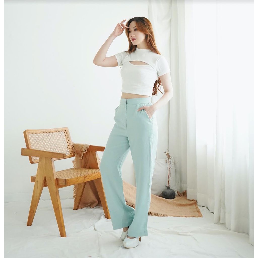 Korean Top Baju Atasan Wanita Kaos Crop Top Korea 075