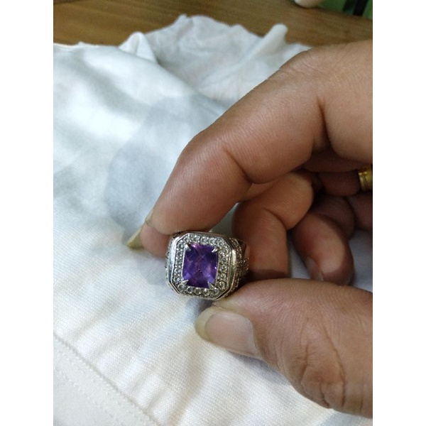 Cincin Pria Batu Amethyst/ring perak925 microsetting