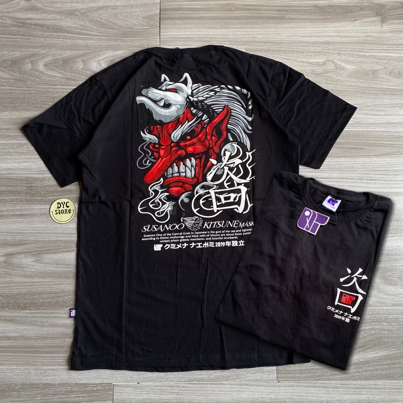 T-SHIRT STREETWEAR KAOS DISTRO ORIGINAL SEVENKEY x NEXTTIME SPESIAL ART ANIME OF SUSANOO KITSUNE | KAOS HITAM PRIA WANITA | OVERSIZE