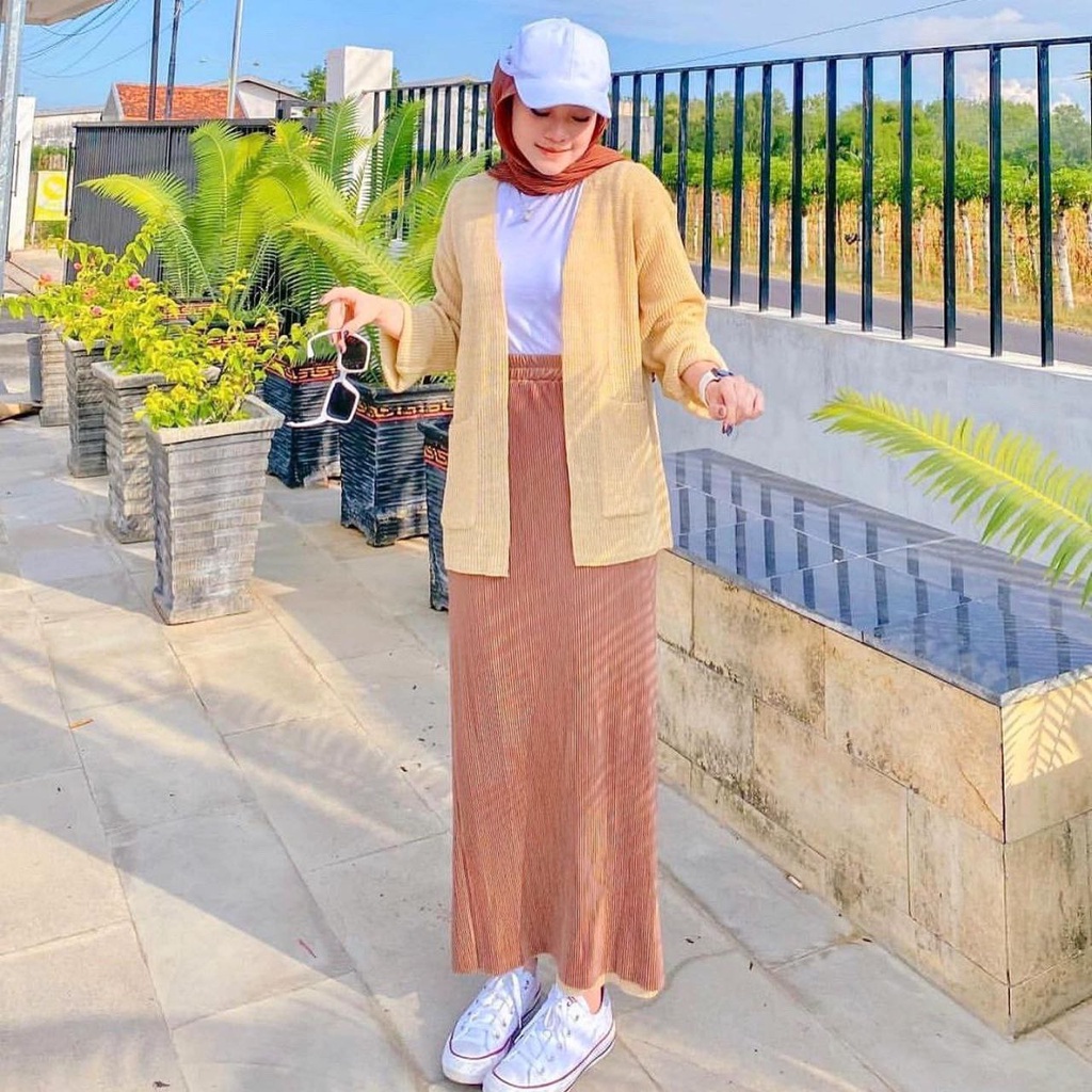 Rok Span Plisket, Rok Span Pleated, Via Skirt Rok Midi Skirt, Rok Plisket Lidi Premium Hyget