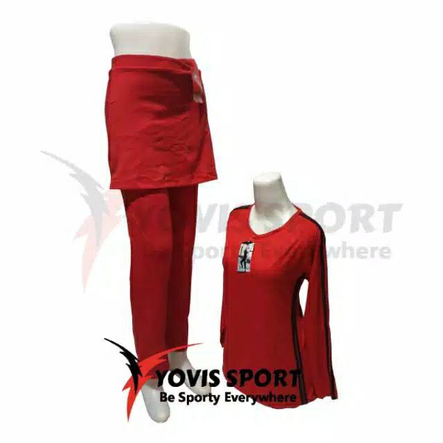 SETELAN BAJU SENAM AEROBIC YOVIS MUSLIMAH PANJANG+CELANA CBR ROK FITNESS YOGA