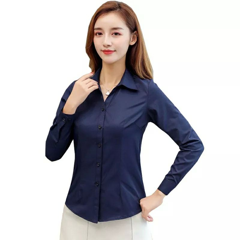 Kemeja formal panjang wanita biru dongker/navy