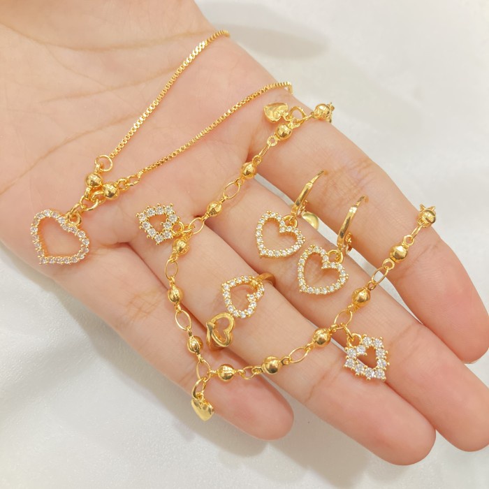 Set Perhiasan Love Lapis Emas 18K Aksesoris Fashion Wanita - 1 SET, 6