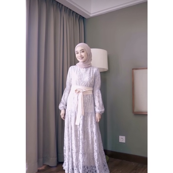 Shinta Premium Maxi Brokat Import Dress with Obi Belt / Gamis Brukat Pesta Wanita Mewah Elegant Busui Friendly dengan Sabuk