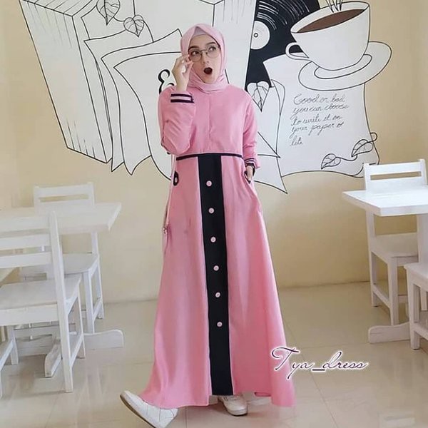 Baju Gamis Wanita Long Dress Maxi Syari Pantai  V Neck Shoulder Tali Motif Bunga