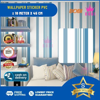 Wallpaper Sticker Motif Garis Biruu 5371-1 / Wallpaper New 2020 /  Uk.9mx45cm