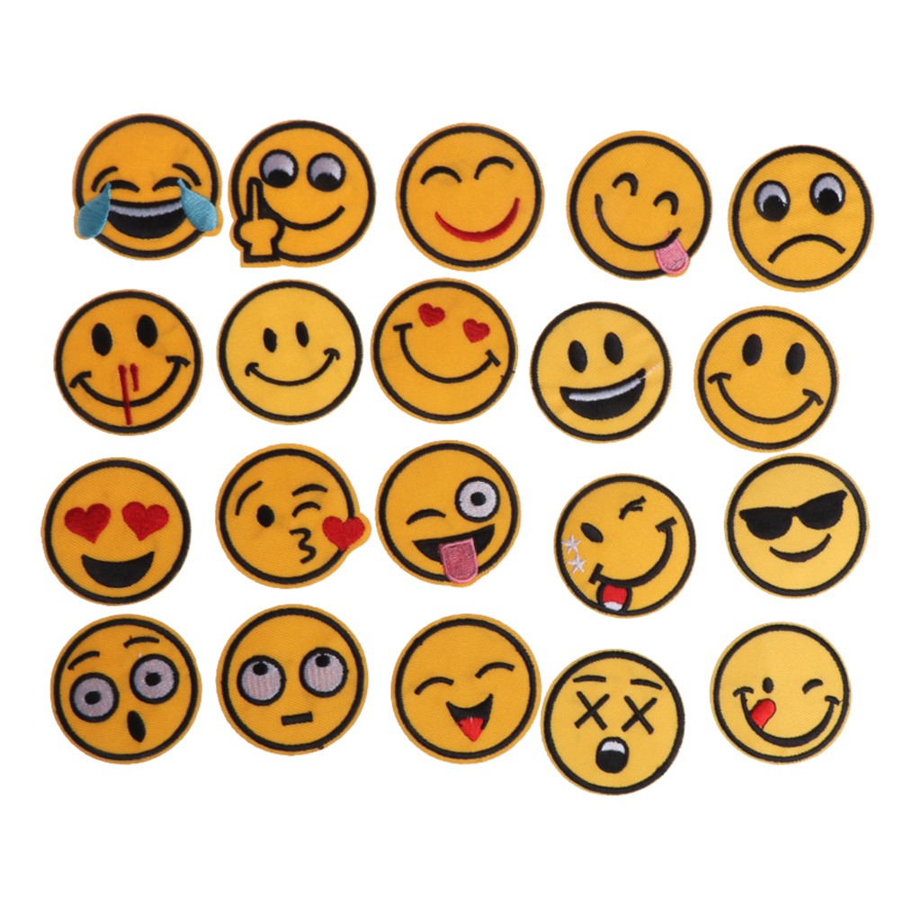 J Stiker Patch Bordir Desain Emoji Campur Untuk Pakaian Anak