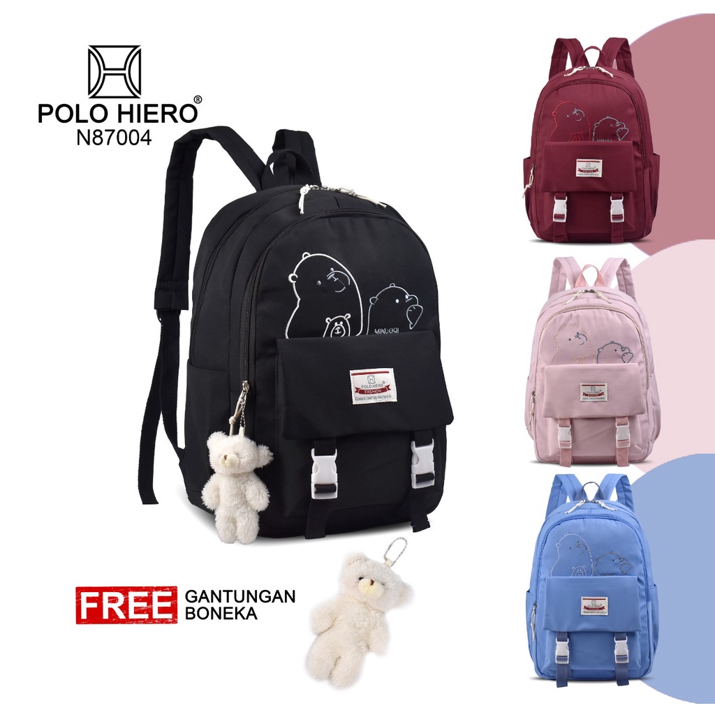 Tas Perempuan Polo Hiero N87004 Ransel Fashion Backpack Import Tas Sekolah Tas Kuliah Tas Kerja Ransel Punggung Tas Wanita