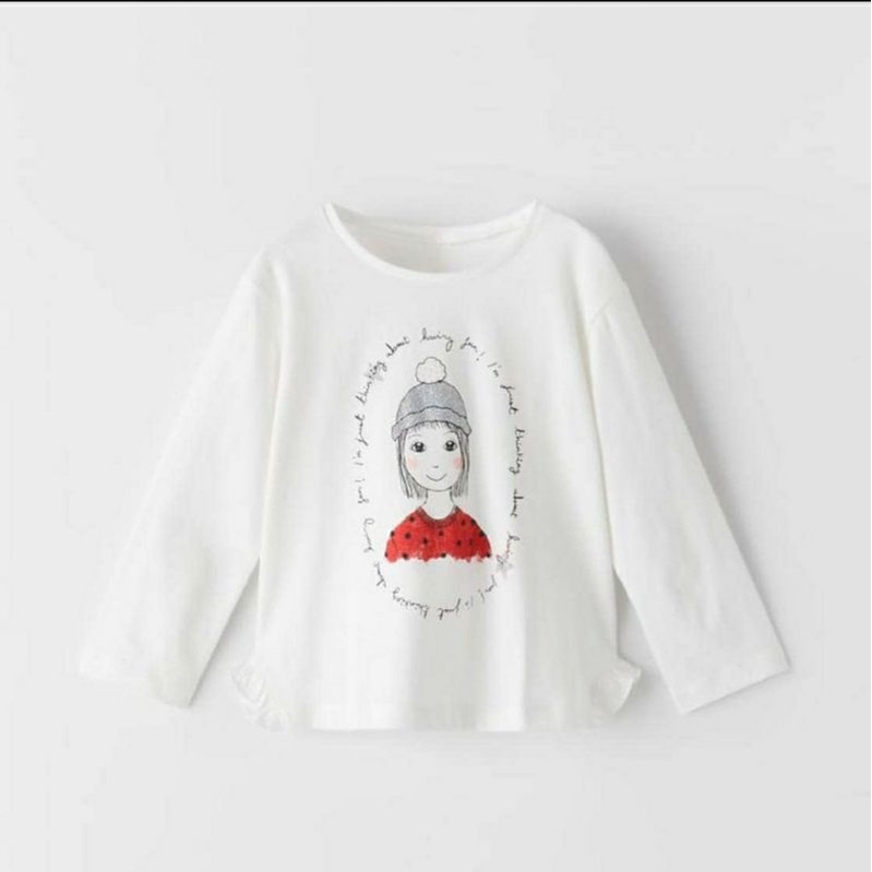 ZARA SALE, Girl in White Longsleeve Tshirt
