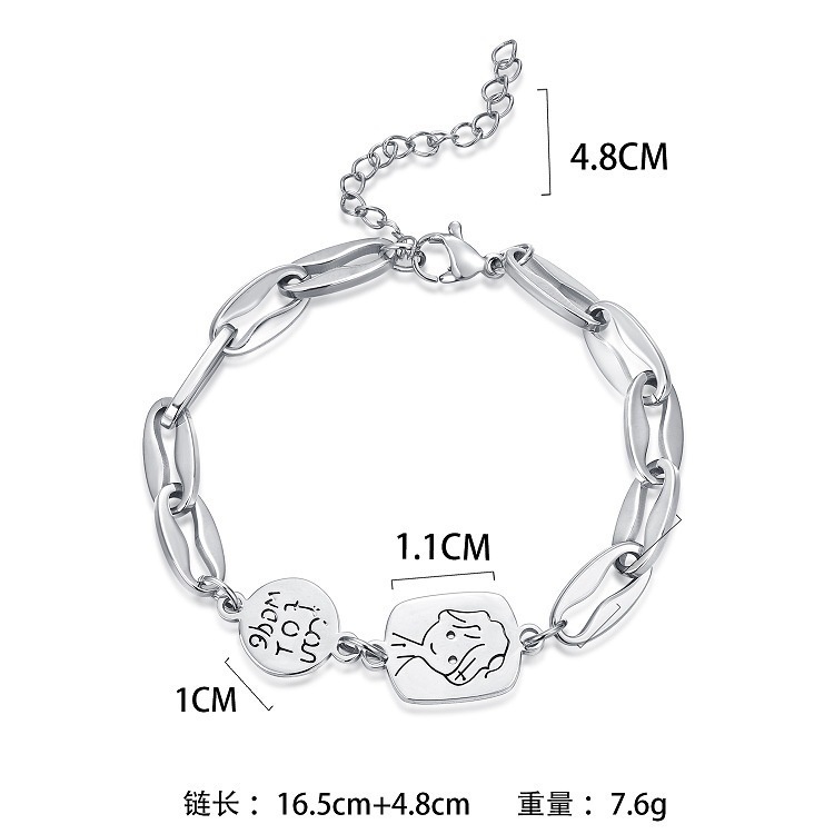 IFYOU Perhiasan Gelang Wanita Motif Tulisan Warna Silver Gaya Korea Untuk Hadiah