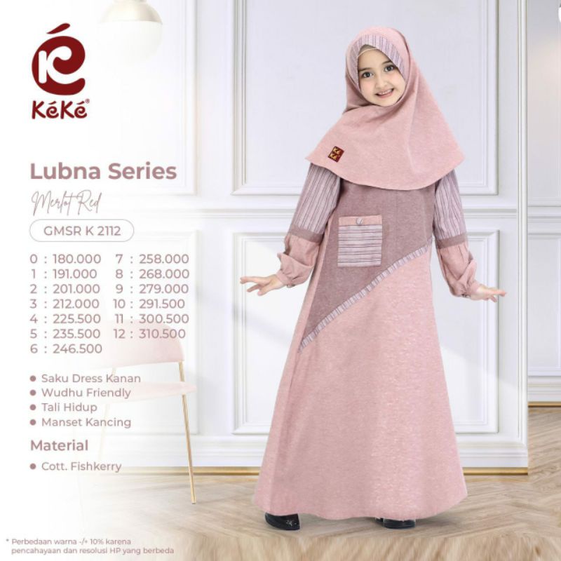 Lubna Series Merlot Red Set Koko Gamis Anak Keke