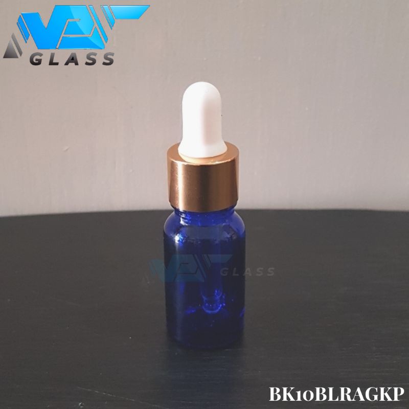 botol kaca pipet 10ml tebal biru - ring almunium gold