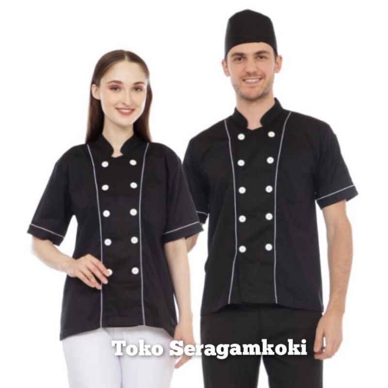 Baju Chef Kemeja Chef list hitam lengan pendek