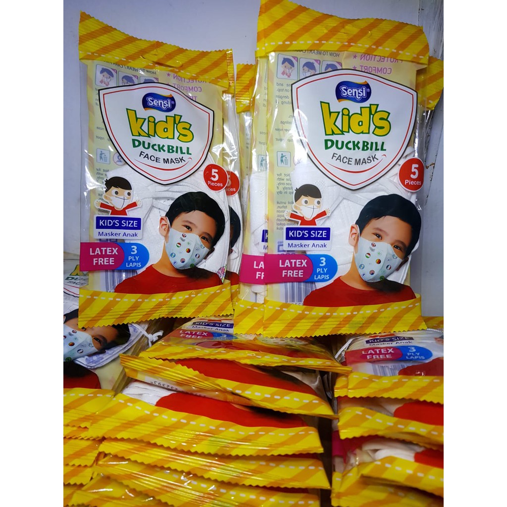 Masker SENSI DUCKBILL KIDS SACHET 3 PLY Isi 5 pcs Masker Anak Original