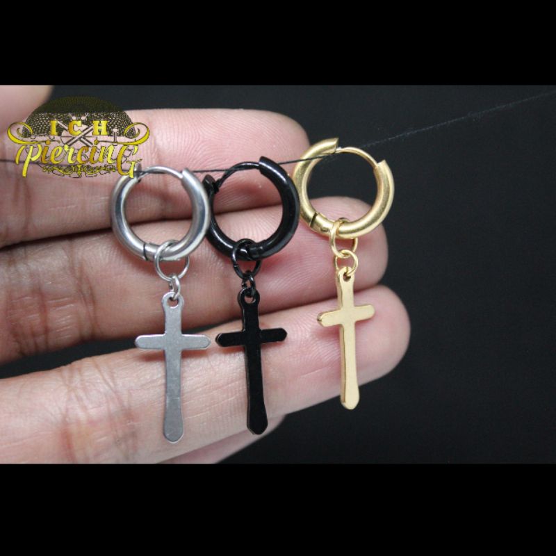 anting salib premium anti karat / anting salib unisex pria / wanita