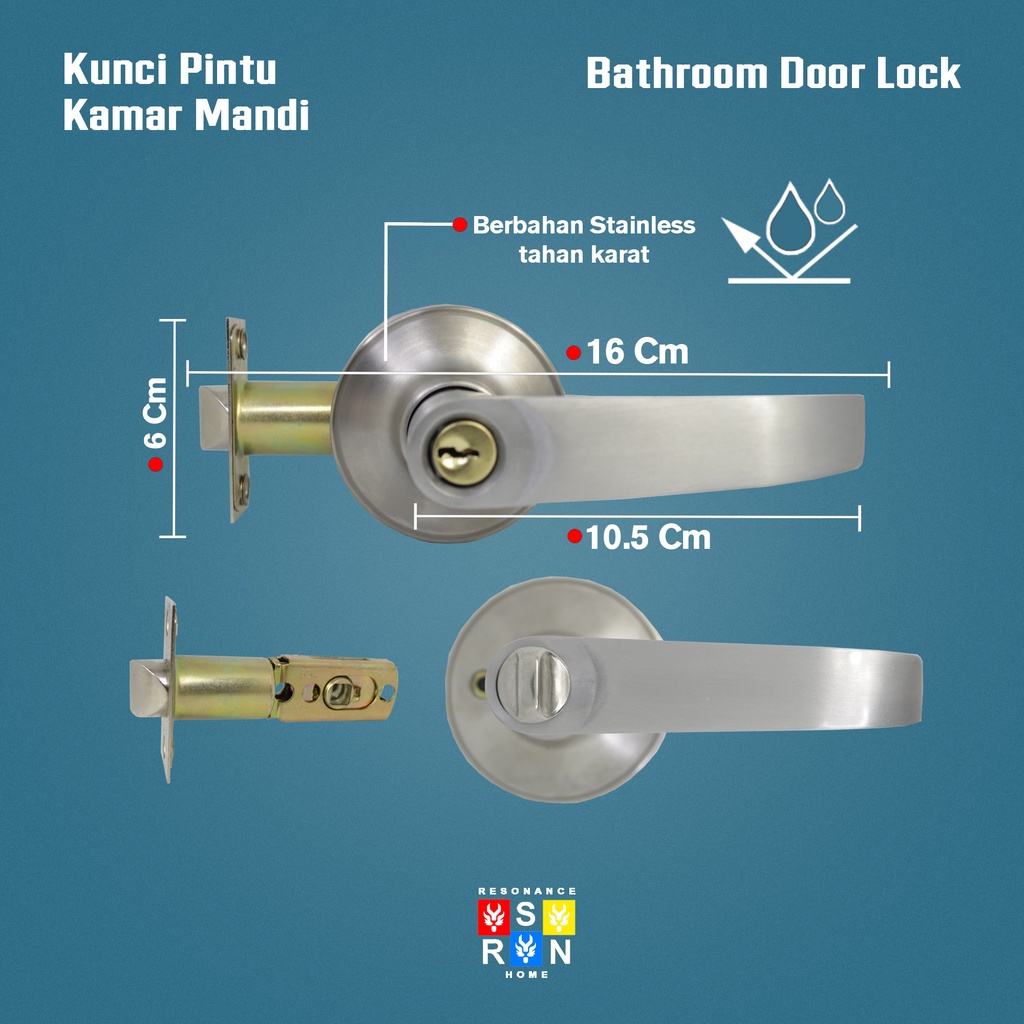 Kunci Pintu Kamar Mandi Putar Bahan Stainless SUS 304 Anti Karat Resonance Home