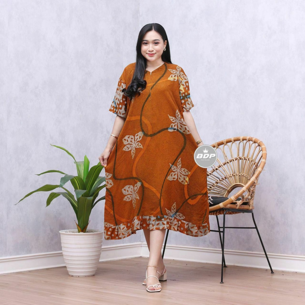 Dianputri - Daster Maura Batik Cap Rayon Grade A Motif Terbaru Busui Resleting Depan - Baju Tidur Daster Kekinian-oser kuning
