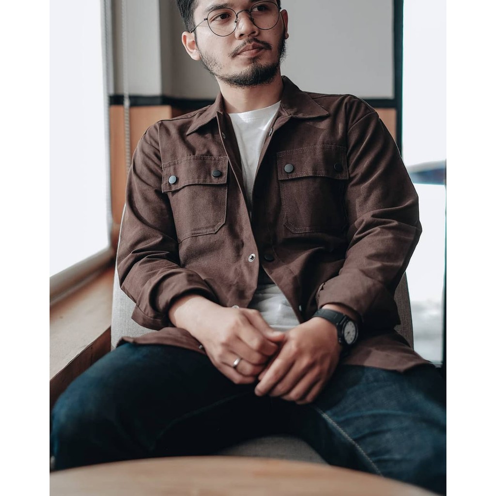 JAKET OUTER PRIA CANVAS BROWN