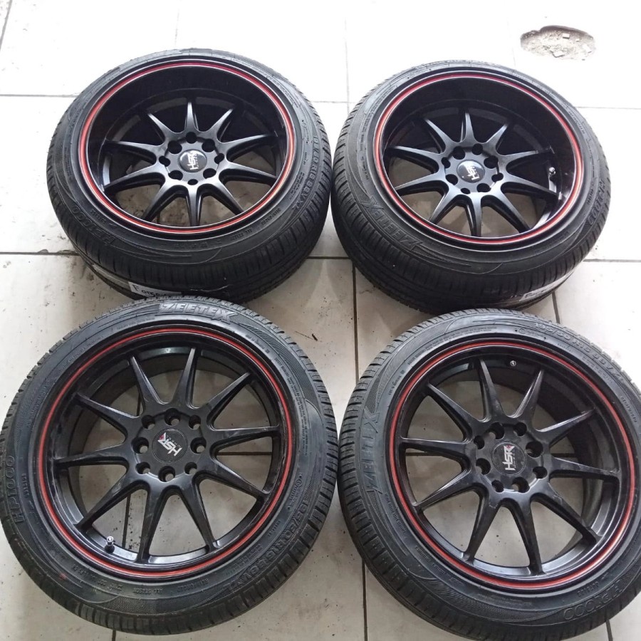 Paket Velg Ban Bekas Hsr Wheel TRIBE Ring 16X7-8,5 Lubang 4X100-114,3 Ban 195 50 R16