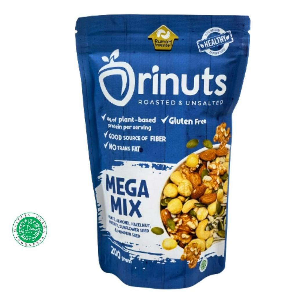 

ORINUTS MEGA MIX 200GR KACANG METE ALMOND HAZELNUT WALNUT SUNFLOWER PUMPKIN (PREMIUM QUALITY) PLAIN UNSALTED