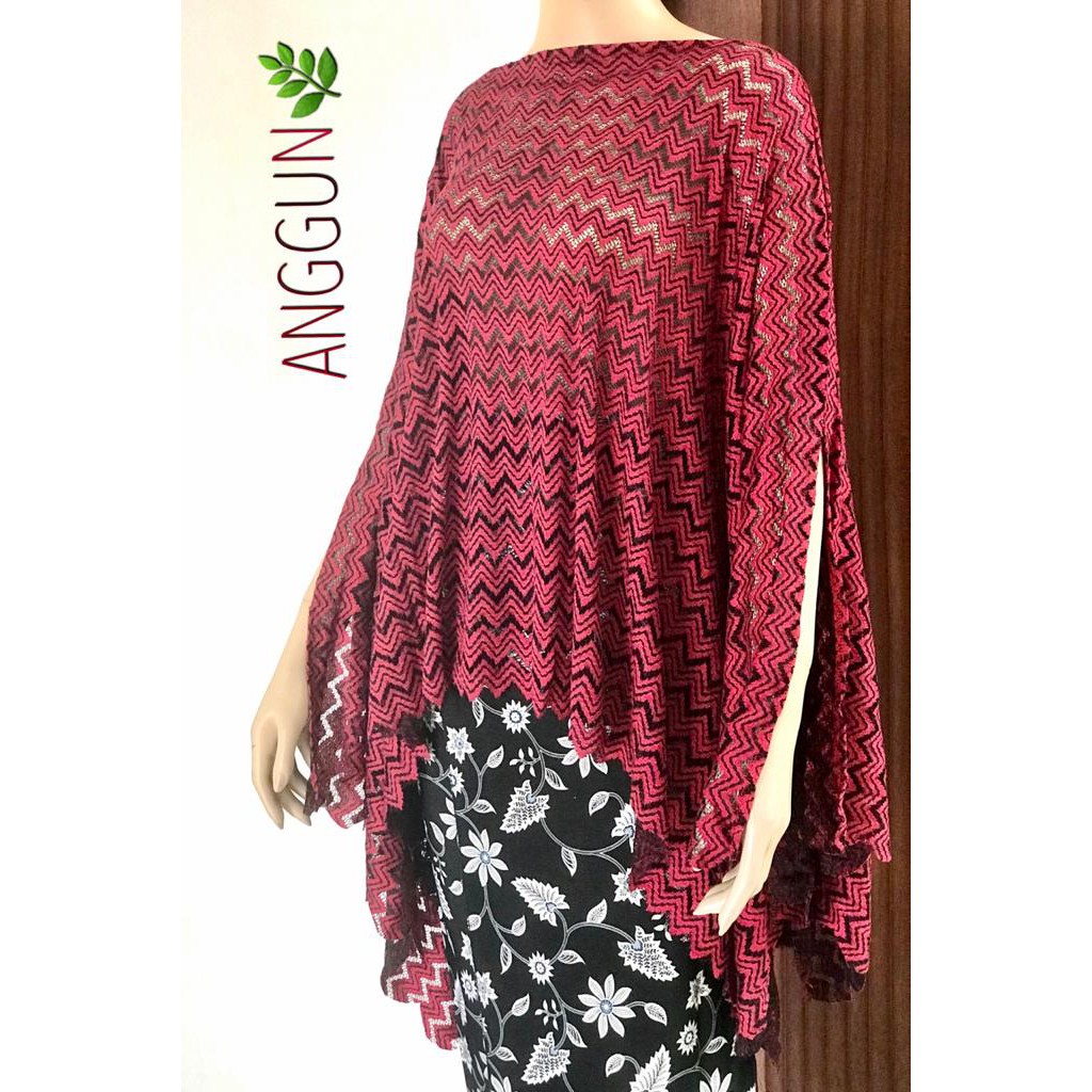 Atasan Brokat Blouse Brukat Outer Premium Import Maroon Zig Zag