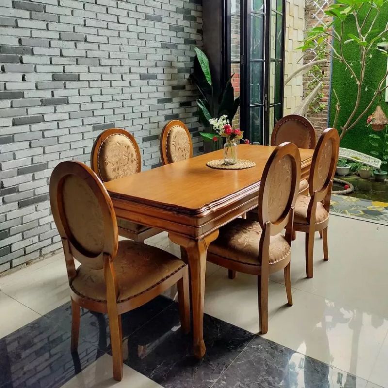 SET MEJA MAKAN JATI  / SET MEJA MAKAN KURSI 6 KAYU JATI