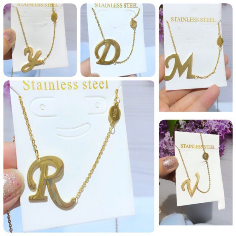 KALUNG TITANIUM HURUF LATIN ANTI LUNTUR layak emas asli Inisial A-Z