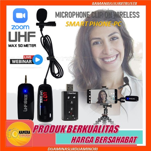 Microphone Mic Clip On Wireless UHF PRANK VLOG untuk Smartphone Laptop