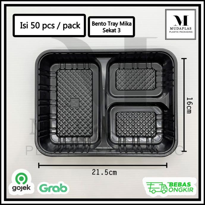 PROMO Bento Tray Sekat 3 Isi 50 pcs / Mika Bento / Kotak Bento / Lunch Box MURAH