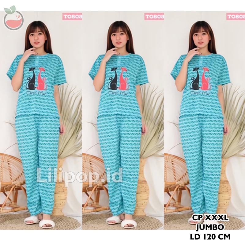 Lilipop.id  Baju Tidur Wanita CP Jumbo Twin cat Setelan Piyama BabyDoll XXXL Kaos Celana Panjang