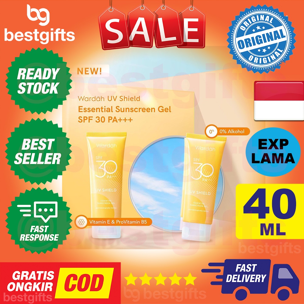 WARDAH UV SHIELD SPF 30 ESSENTIAL SUNSCREEN GEL SUNBLOCK MUKA SUN SCREEN BLOCK TAN KULIT WAJAH 40 ML