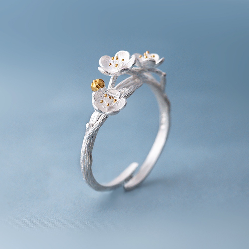 Hu Hu Hu Hu Hu Alat Bantu Pasang Kacamata♡ Cincin Model Terbuka Desain Bunga Plum Blossom Handmade Adjustable Untuk Wanita