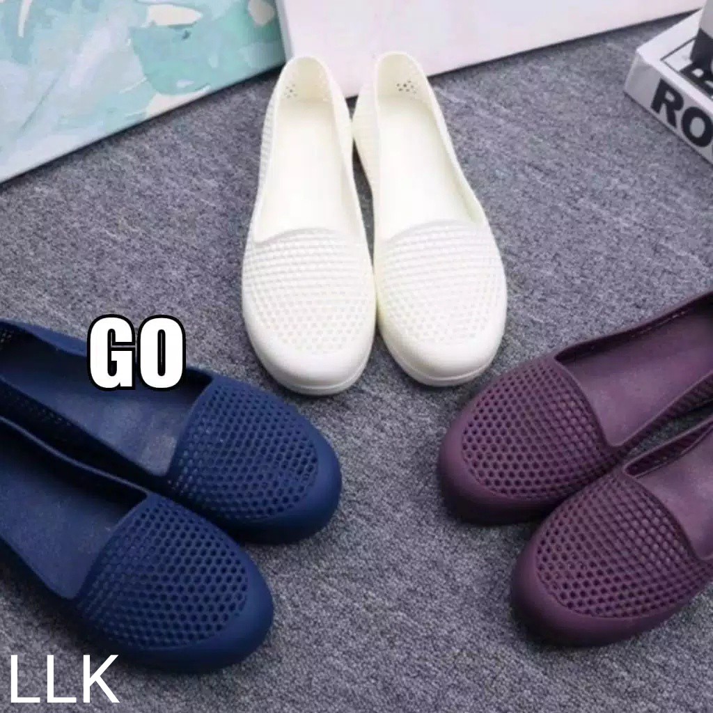 gof Import SEPATU Wanita Casual Santai Teplek Sepatu Cewek Flatshoes Jelly Kekinian