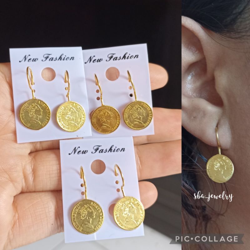 anting alpaka koin Elisabeth lapis emas