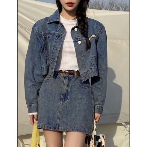 Jaket Denim &amp; Rok Denim Korean Style Fashion Jaket Rok Denim Wanita Koboi Cool Casual