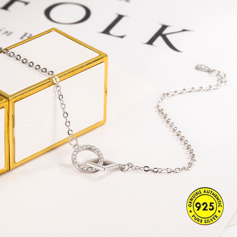 Gelang Tangan Rantai Sterling Silver 925 Dengan Gesper Bulat / Persegi Untuk Wanita