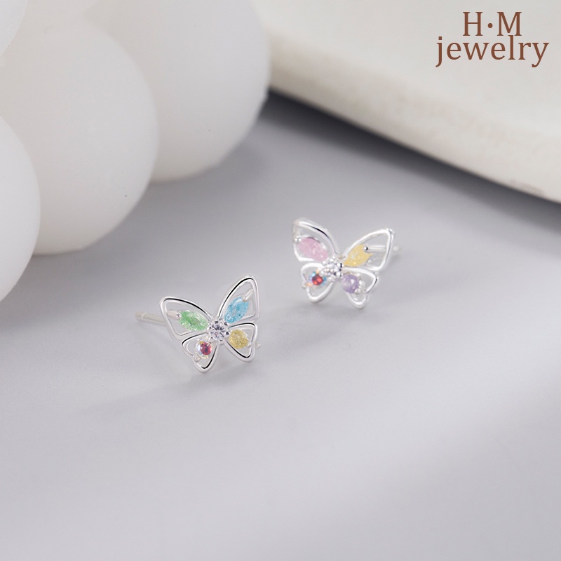 Anting Stud Butterfly Kristal Warna-Warni Untuk Perempuan