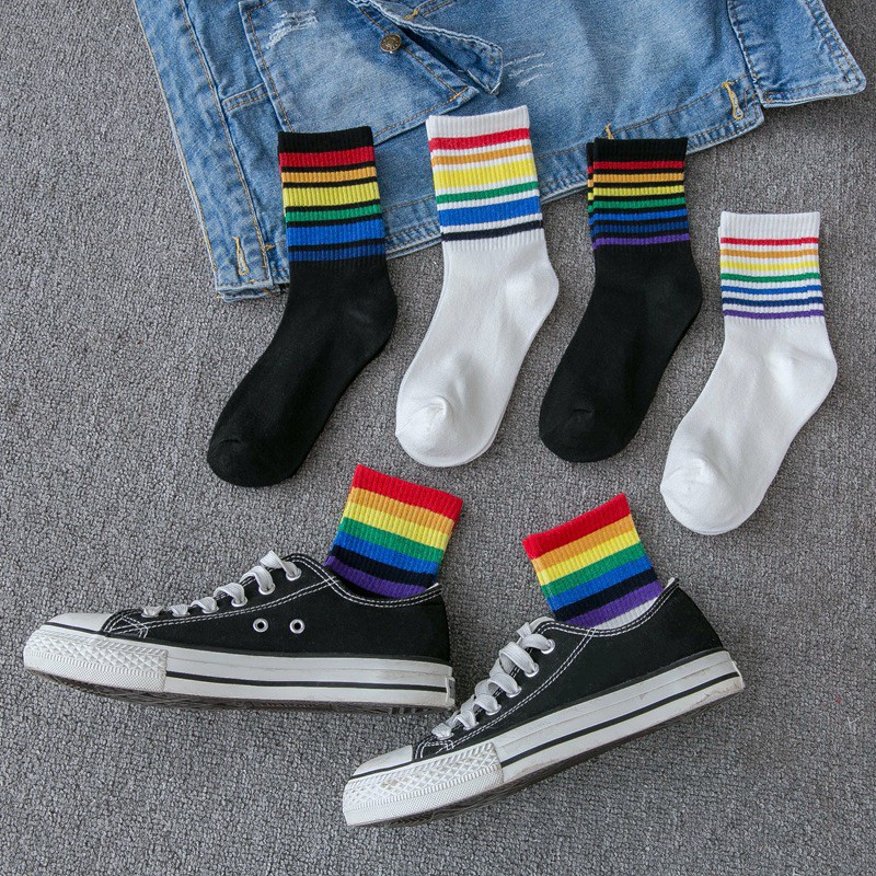 (COD) Kaus kaki Wanita kasual Warna permen kaos kaki bergaris-garis Socks katun D51