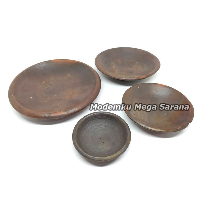Set isi 4 Tempat Sambal Gerabah Cawan - Piring Cobek Cowek Tanah Liat