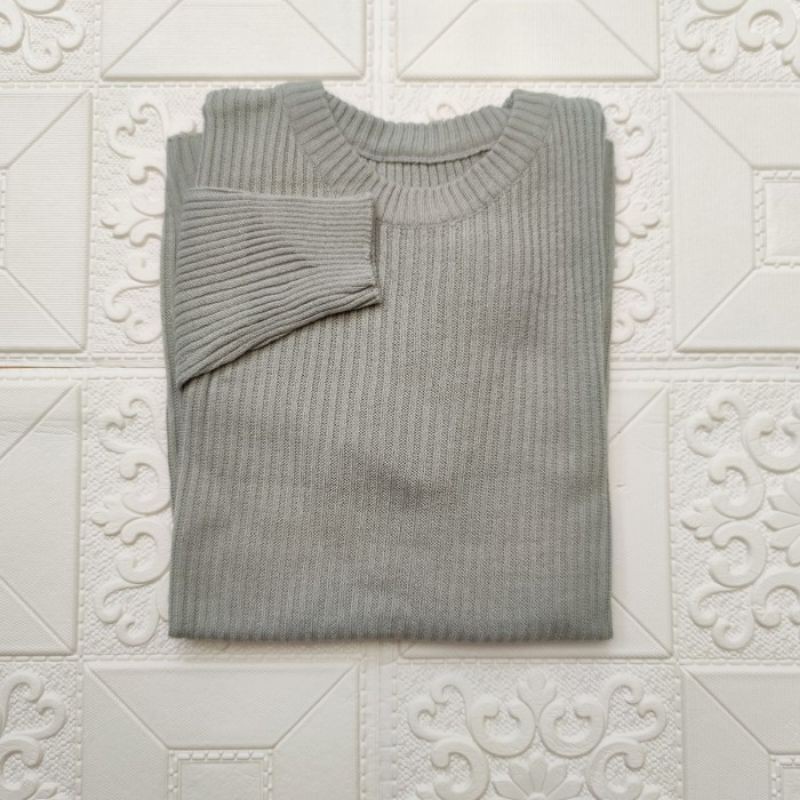 Premium Boxy Jumbo Tebal XL - XXL| Sweater Rajut Korea-Abu muda
