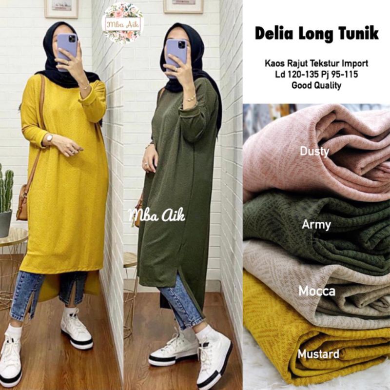 Delia Long Tunik , By MbaAik , kaos rajut tekstur import
